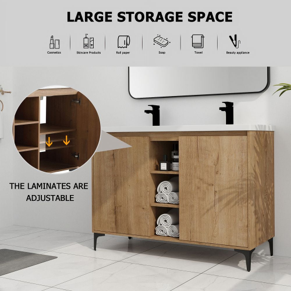 Litake 48 Inch Bathroom Vanity With Dual Sink Soft Closing Door Easy Assembly Bathroom Storage Cabinet For Small Space (47.6 x 18.3 x 34.6 Inches)