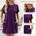 thumbnail image 4 of TEMOFON Women T Shirt Dresses Casual Short Sleeve Crewneck Midi Dresses Flowy Beach Sundress with Pockets with Pockets Swing Vacation Holiday Summer Dresses Solid color Purple Size S, 4 of 9