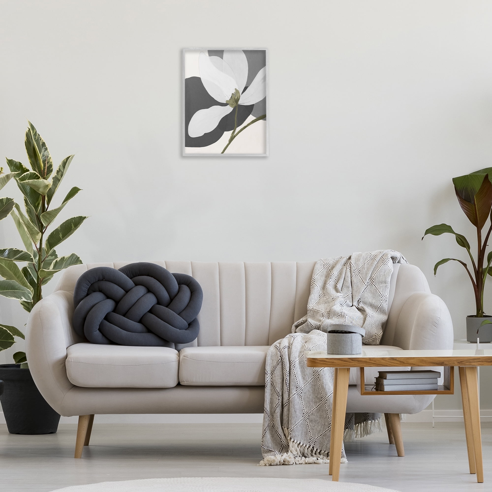 Stupell Industries Abstract Floral Shape Botanical & Floral Painting Gray Framed Art Print Wall Art, 16 x 20