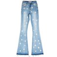 thumbnail image 6 of YDFCWXW Womens Floral Daisy Embroidered Mid Rise Bell Bottom Flare Frayed Hem Jeans Light Blue, 3XL, 6 of 9