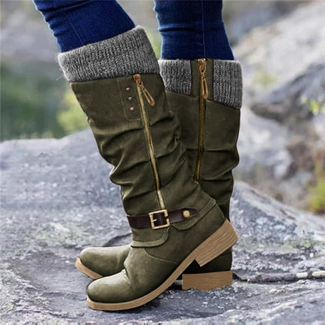 DPTALR Bottes d'Équitation Western pour Femmes Style Cowboy Décontractées Chaudes Genou Mi-Tube Bottes Chaussures