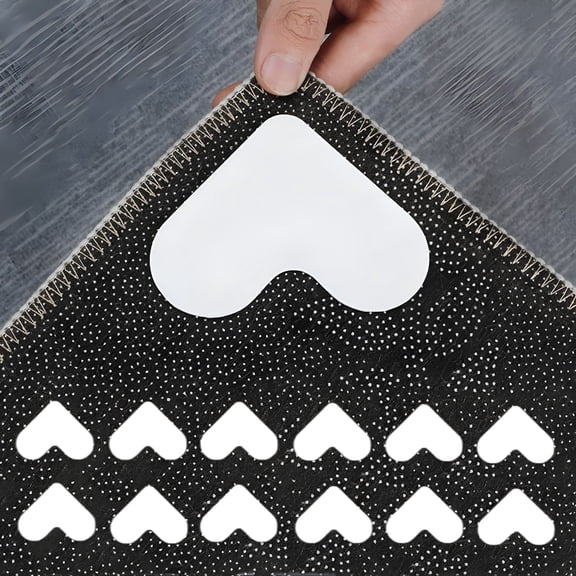 DERONA 12 Pack Double Sided Non-Slip Rug Grippers,Washable and Reusable Carpet Tape Compatible with Hardwood Floors&Tile for Kitchen,Bedroom,and Area Rugs,Keep Corners Flat (White)