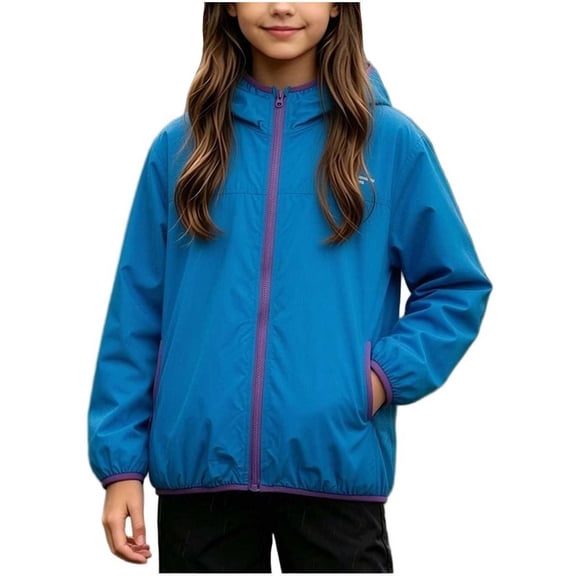 Zpanxa Girls Rain Jacket Hooded Waterproof Windproof Lightweight Zip Up Outdoor Coat with Pockets