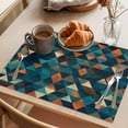 thumbnail image 3 of Teal Orange Abstract Art Placemats Set of 12 Geometric Modern Art Place Mats Indoor Wipeable Table Mats Washable Cloth Dining Table Placemats for Kitchen Holiday Party Home Decor 13x19 Inch, 3 of 9