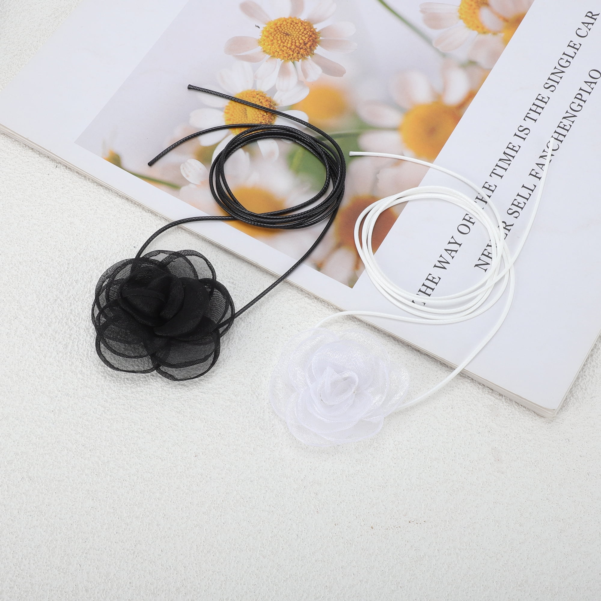 Unique Bargains Rose Choker Necklace White
