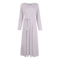 thumbnail image 4 of Women's Plus Size Casual Fashion Solid Color Round Neck Long Sleeve Pocket Tie-Waist Swing Dress - Light Purple XXXL, 4 of 6