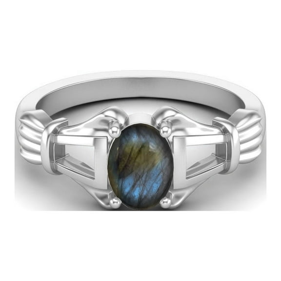 Mooneye Solid 925 Sterling Silver 7x5mm Oval Shape Labradorite Engagement Women Ring