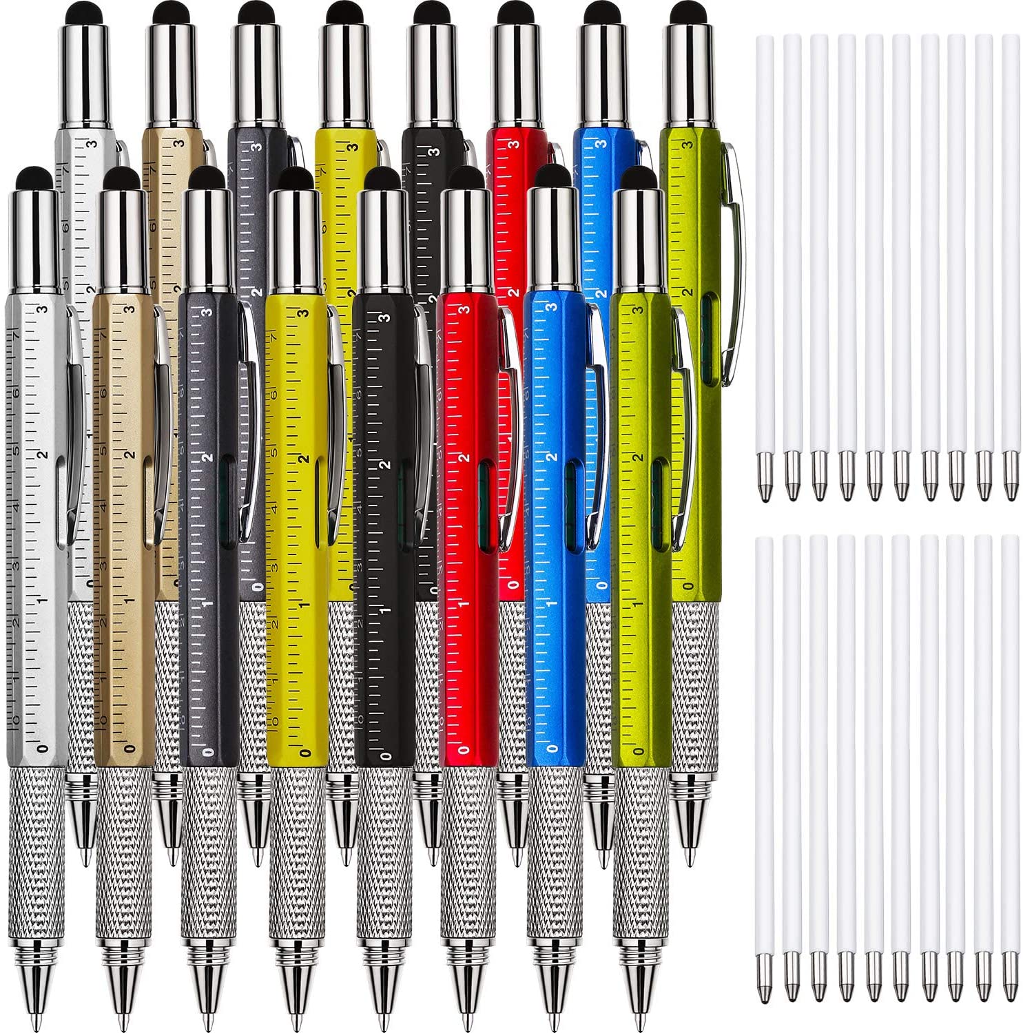 RGHJAR-16 Pcs Multitool Pens 6 in 1 Multi-tool Pen Set for Father's Day Bulk Tool Pen Gifts with Screwdriver Refills Ruler Level Gauge for Adult Men Dad Husband Birthday (Multi-color)