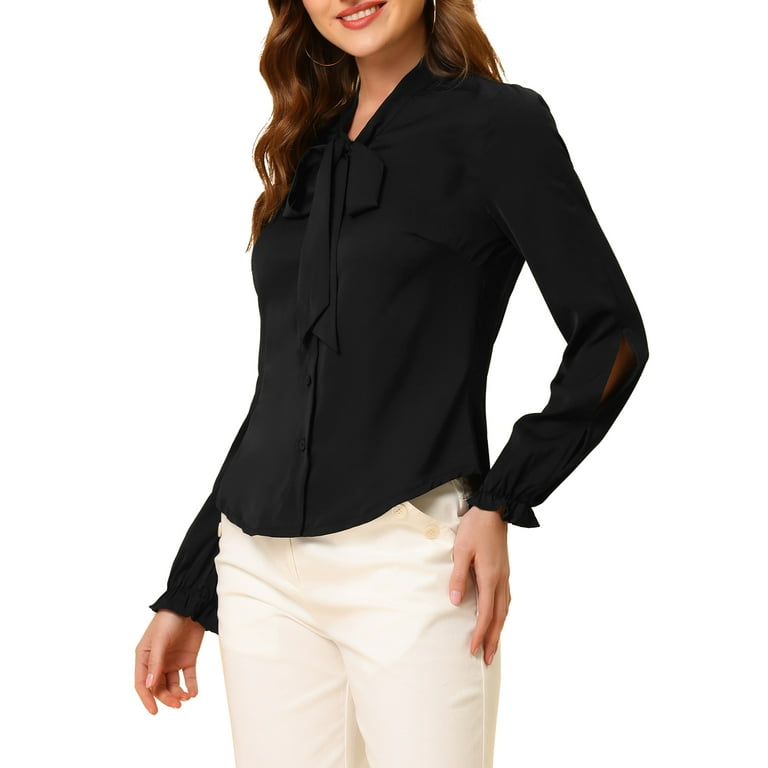 MODA NOVA Juniors Elegant Bow Tie Neck Blouse Long Sleeve