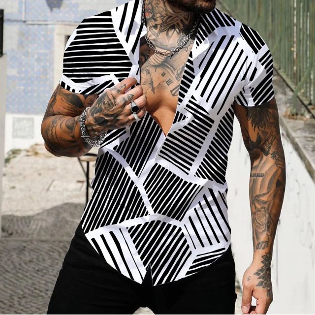 Chemise à Manches Courtes Style Britannique Décontractée Imprimée 3D d'Été pour Hommes
