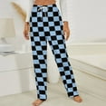 thumbnail image 3 of Black Aqua Yellow Checkerboard Pattern Winter Female Pants Flannel High Waist Women Pants Lady Warm Straight Leg Plush Trousers, 3 of 7