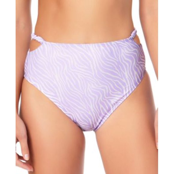 California Waves Women's Purple Tie Dye Stretch Lined Moderate Coverage Smocked High Waisted Swimsuit Bottom M