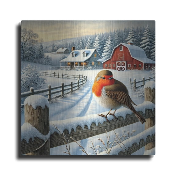 Luxe Metal Art 'Winter Farm' by Rey Klimt Metal Wall Art, 12" x 12"