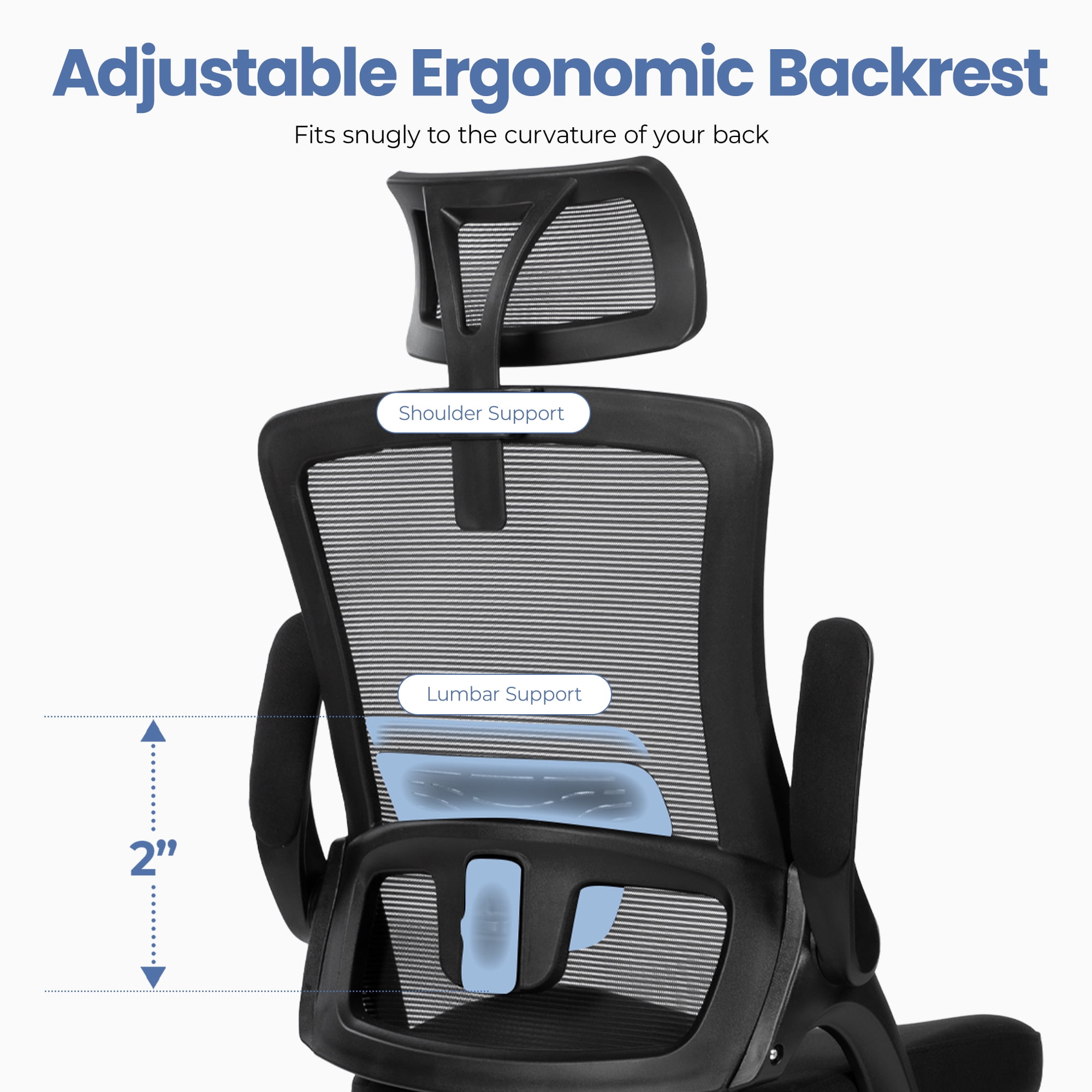 CELTOSS Ergonomic Office Chair, High Back Flip-Up Armrests Design, Adjustable Mesh Headrest and Lumbar Support, Black
