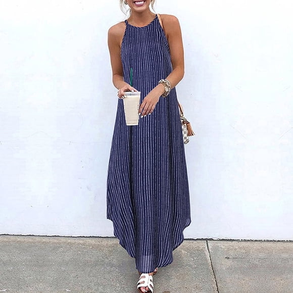LOVZFMLL Dresses Women Summer Striped Asymmetric Sundress Women Strap Long Bohemian Dress