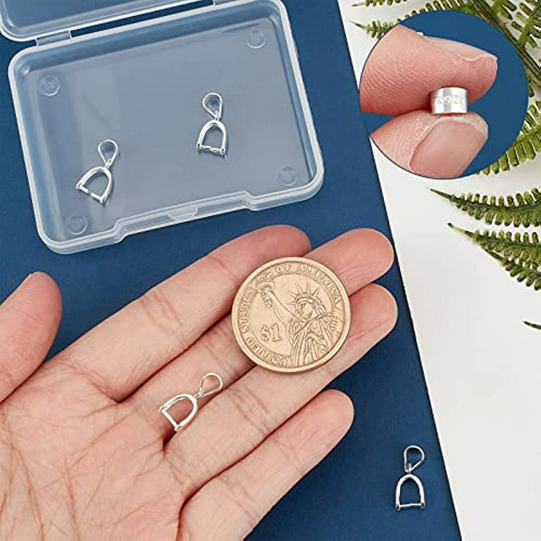 SUNNYCLUE 1 Box 3Pcs 3 Style Sterling Silver Pendant Bails Pinch Clip Bail  Clasps Charms Pendant Bails Jewellery Findings Clasp Connectors for Earring Bracelet  Jewelry Making Supplies Craft 