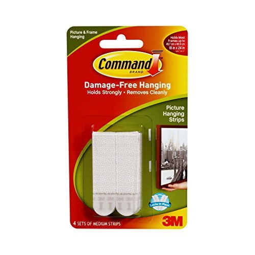 Command Picture Hanging Strips, Medium, White, 4Pairs (172014PKES