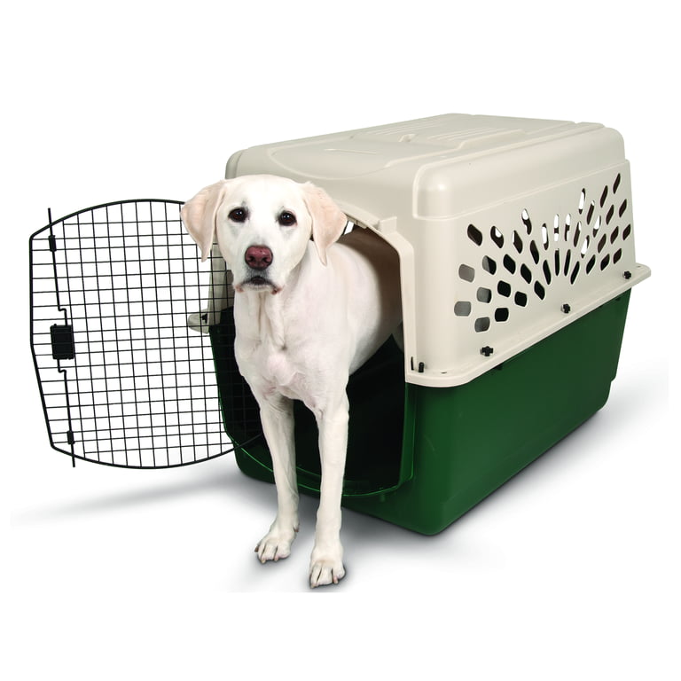 Petmate Ruffmaxx Plastic Dog Kennel, 40 inch Length, for Dogs 70-90 Pounds,  Tan/Green