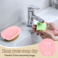 thumbnail image 4 of Juego de 3 platos de jabón pequeños, soporte de jabón de silicona en forma ovalada con agujeros para ducha, baño (Rosa), 4 of 5