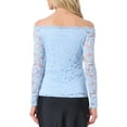 thumbnail image 3 of INSPIRE CHIC Women's Floral Lace Top Off Shoulder Sheer Long Sleeves Blouse XL Sky Blue, 3 of 6