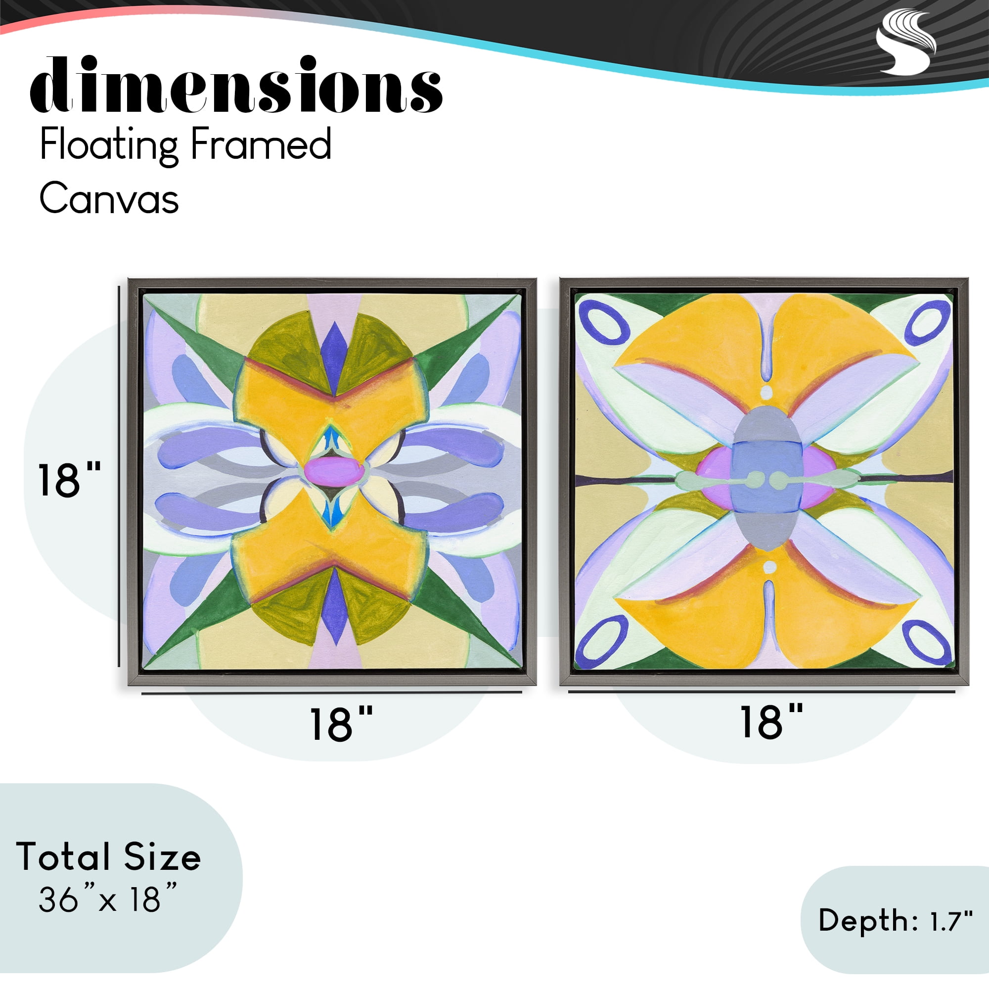 Stupell Industries Kaleidoscopic Revival Hues 2 Piece Gray Framed Floater Canvas Set, design by Melissa Wang
