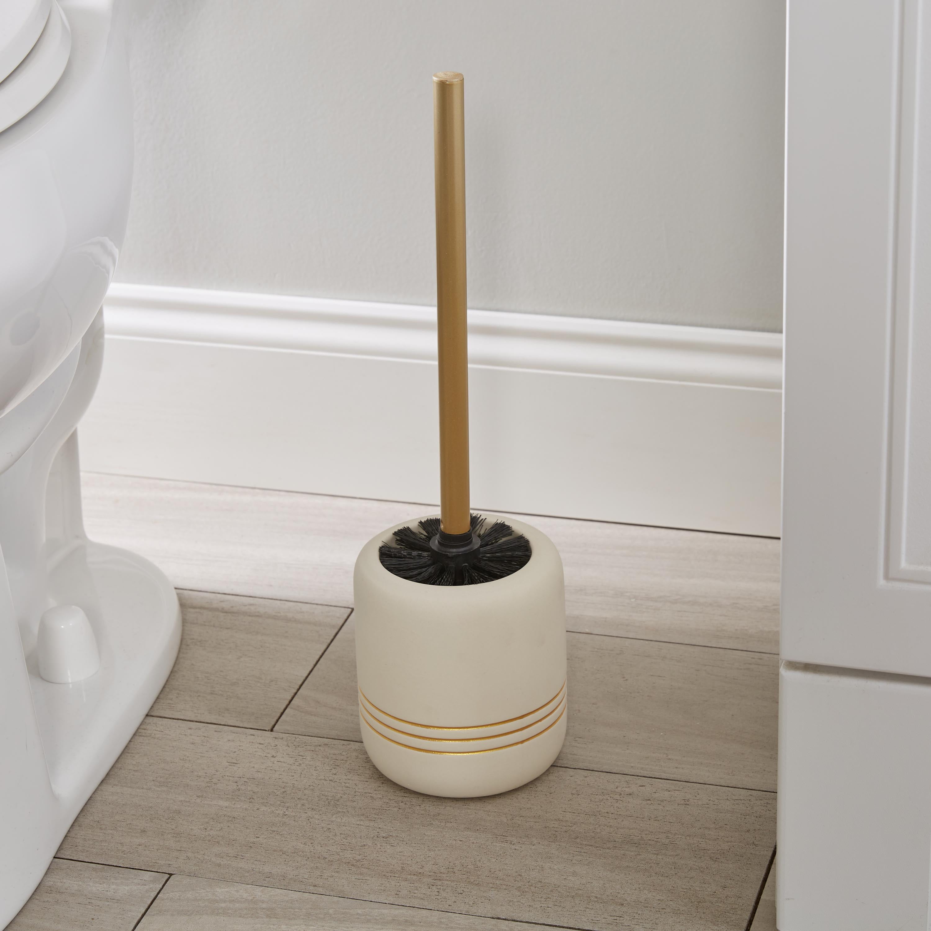 Bath Bliss Ceramic Toilet Brush, White and Gold