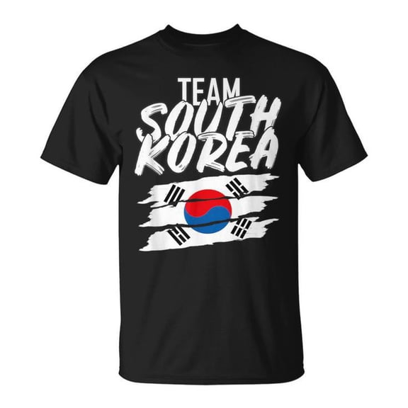 Team South Korea Soccer Cotton T-Shirt Unisex Adult Short Sleeve Casual Korean Sports Graphic Tee for Fans Game Day Streetwear Daily Wear, Size S, Color Black