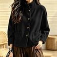 thumbnail image 2 of uublik Trench Coat Women Black Button Down Collared Short Jacket Trendy Clothes, 2 of 6