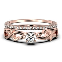 Art Nouvea Twisted 1.00 Carat Round Cut Diamond Moissanite Engagement Ring, Antique Design Wedding Ring in 925 Sterling Silver With 18k Rose Gold Plating, Bridal Set, Matching Band
