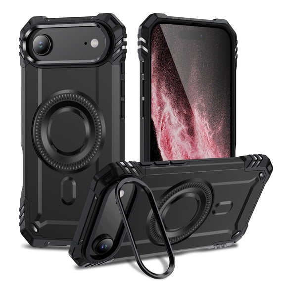 for iPhone Air Armor Case with Kickstand, Luxury Military-Grade Drop Protection Heavy Duty Magnetic Phone Case, Compatible with MagSafe Accessories, for iPhone Air - Black