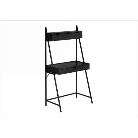 Desks Modern Leaning Home Office Desk with Storage Drawers 31.5 W Black Laminate | Black Metal