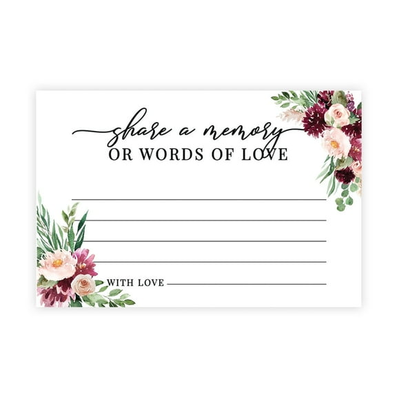 Koyal Wholesale Share a Memory Cards, Burgundy Fall Florals Cards for Wedding, Life Memories, 4" x 6", 52-Pk