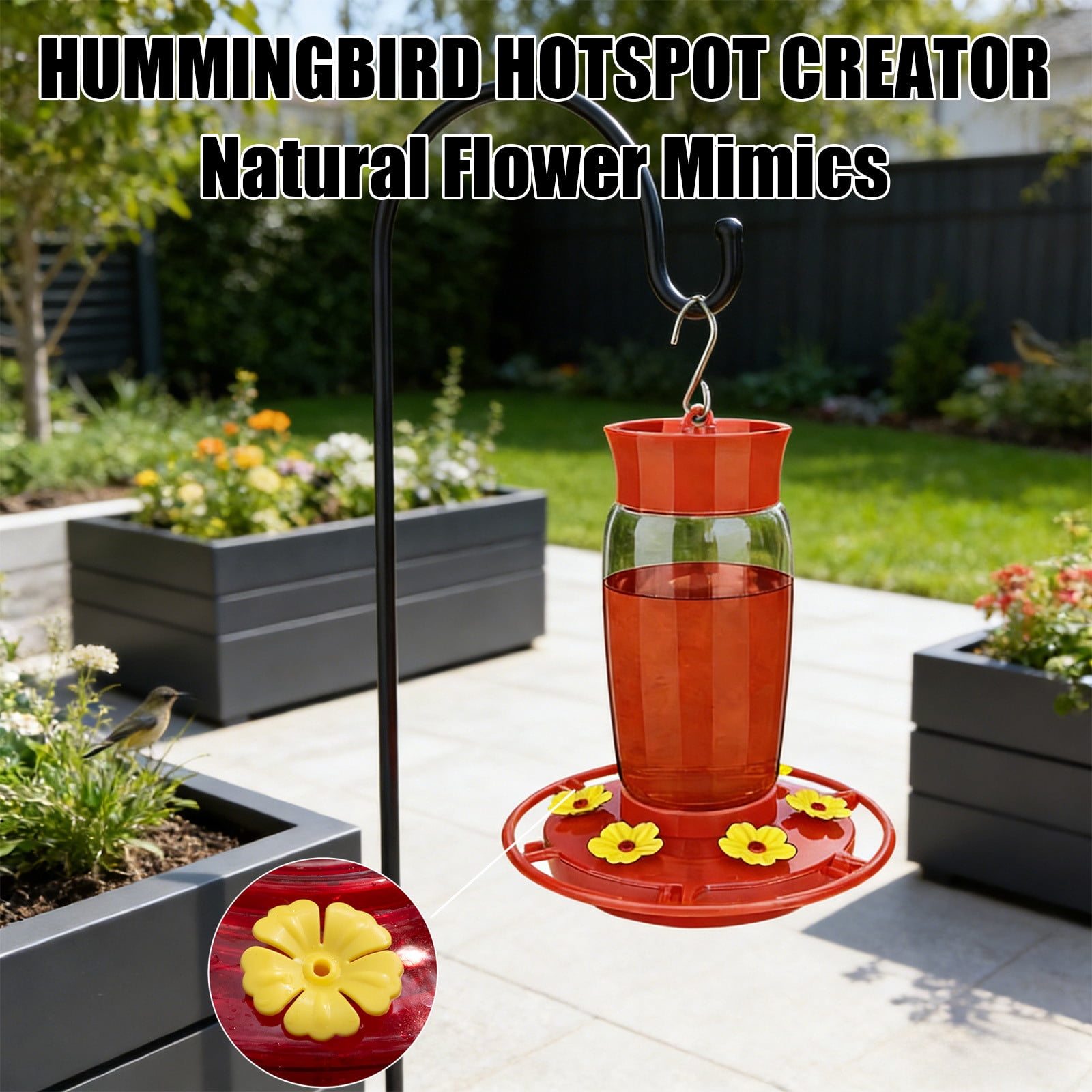 AURIGATE 2 Pcs Large Capacity Hummingbird Feeders, Hanging Outdoor Bird Feeder with 6 Flower Ports, Red