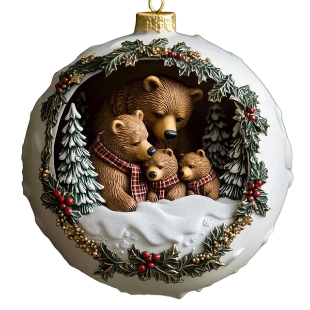 Letrero Colgante Plano de Acrílico con La Familia de Osos Navideños, 8 Cm | Decoración Festiva para Paredes, Mesas y Ventanas | Diseño Duradero y Adorable | Ideal para Celebraciones Familiares | 1 Un