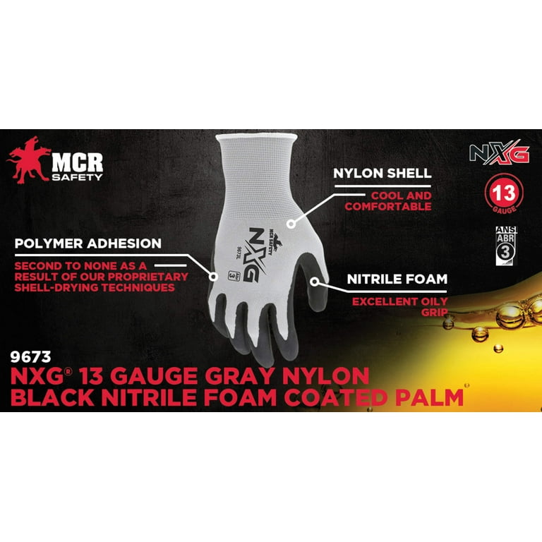 セキュリティ・セーフティ Mou MCR Safety 9673 NXGA Work Gloves 13 Gauge Gray Nylon Black Nitrile