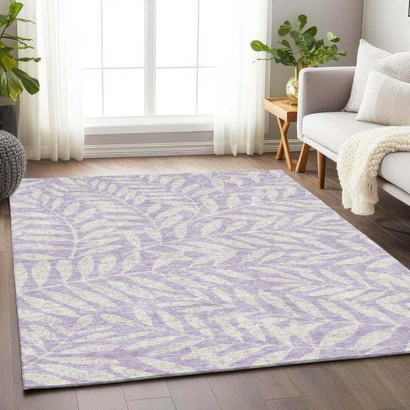 Addison Rugs Chantille Indoor/Outdoor Transitional Floral Lavender Washable Rectangle Rug, 5' x 7'6"