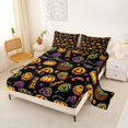 thumbnail image 2 of Homewish Cartoon Pumpkin Candy Bed Sheets for Kids, Black Swirl Lollipop Full Size Sheets, 4 Pieces, 1 Flat Sheet, 1 Fitted Sheet and 2 Pillowcases, 2 of 5