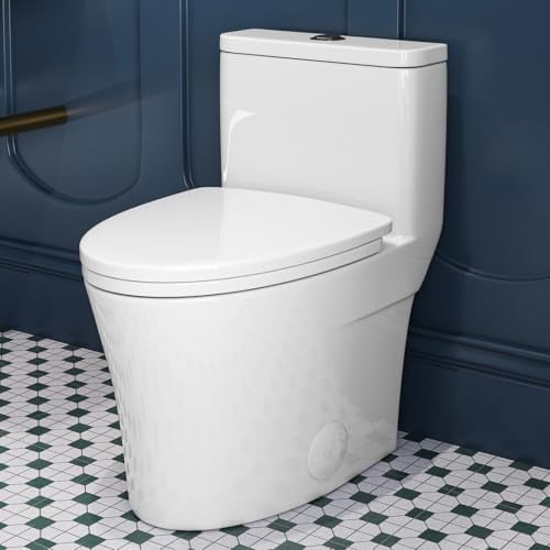 One Piece Toilet, Small Compact with Soft Close Seat, 1.1/1.6 GPF Powerful Dual Flush Toilet for Small Bathroom, 12" Rough-In Standard Toilet Bowl, White Modern Toilet$$Tools & Hardware Other