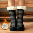 thumbnail image 2 of Arlun 1 Pair Christmas Plaid Print Slipper Socks for Women Grippers Thick Knit Mid-Calf Slipper Socks with Sole Non Skid Bottom Warm Cozy Indoor House Snow Slipper Sock Grey One Size, 2 of 4