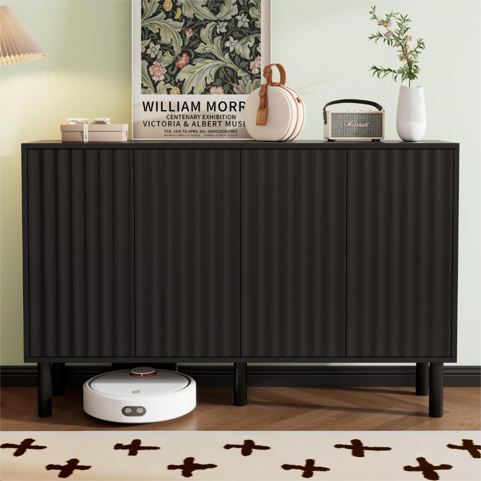 Euroco Modern Shoe Cabinet with Fluted Doors, Adjustable Shelves, and Solid Wood Legs – Versatile Cabinet for Entryway, Living Room, Kitchen, or Hallway