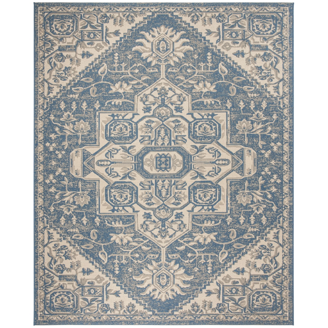 SAFAVIEH Beach House Jose Geometric Indoor/Outdoor Area Rug Cream/Blue, 6'7" x 6'7" Square