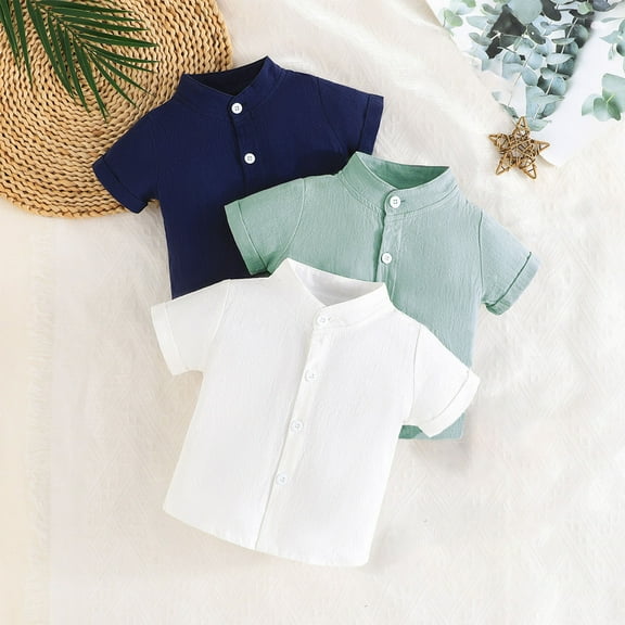Boys & Girls Shirts 3 Pack Button-Down Short Sleeve T-Shirts 0-3 Years Newborn Toddlers Kids Casual Solid Stand Collared Multipack Tees Tops