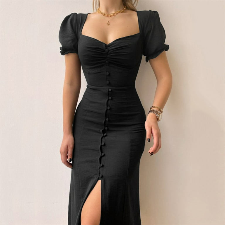 Slimming Dresses for Women V-Neck Single-Breasted Fashion Holiday Summer  Dress
