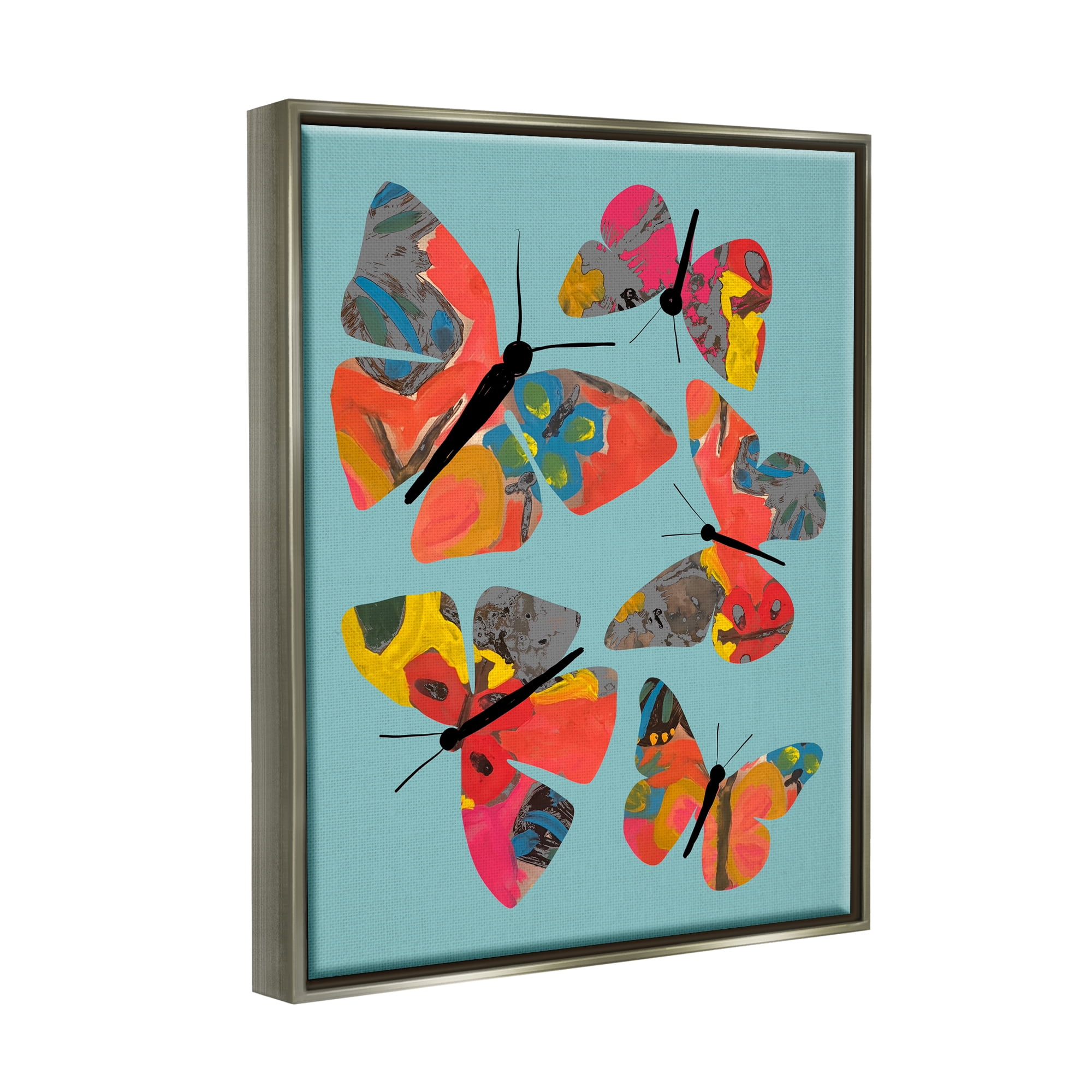 Stupell Industries Abstract Patterned Butterflies Animals & Insects Painting Gray Floater Framed Art Print Wall Art, 25 x 31