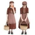 thumbnail image 6 of EnJoCho Pion𝖾er Girl 𝖢olonial Prairie Dress 3-Piece Set with Apron Long Sleeve Vintage Dress Halloween Par𝗍y Outfit for Kids, 6 of 9