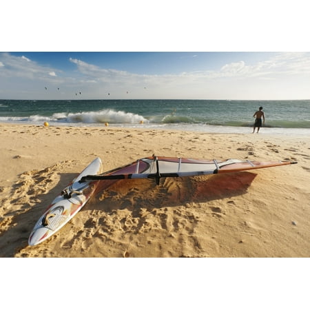 A Man On The Beach With His Windsurfing Board Tarifa Cadiz Andalusia Spain Stretched Canvas - Ben Welsh  Design Pics (19 x (Best Windsurfing Boards For Intermediate)