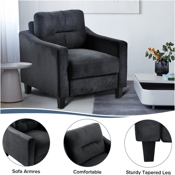 JERFIT Modern Velvet Loveseat Sofa for Small Spaces, Supportive Foam Cushions, Sturdy Hardwood Frame, Upholstered Chenille Fabric, Black