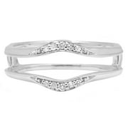 Dazzlingrock Collection 0.10 Carat (ctw) 10K Round Diamond Ladies Wedding Band Guard Double Ring 1/10 CT, White Gold, Size 5.5