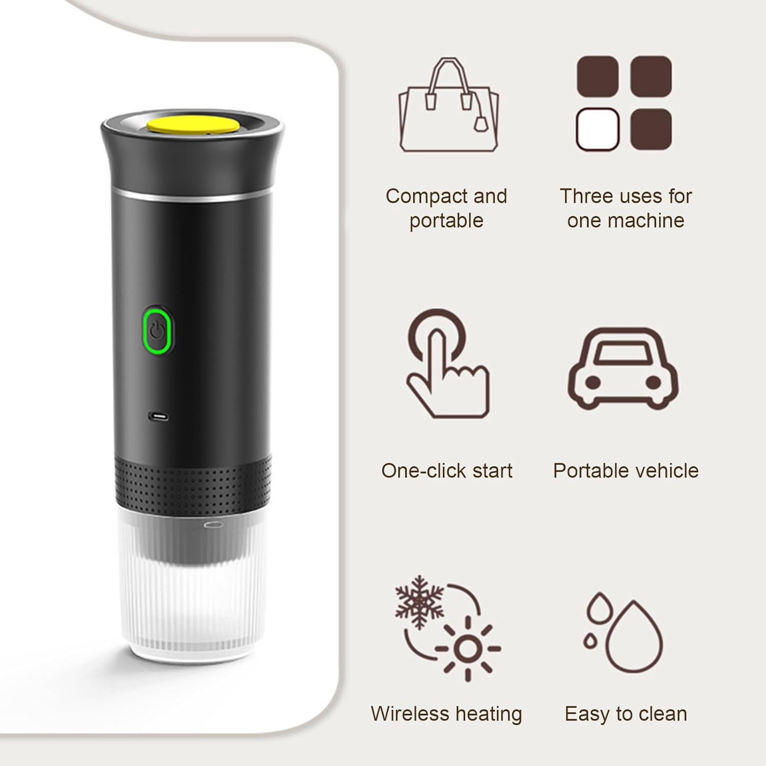Portable Coffee Machine, 3 in 1 Cordless Electric Coffee Maker, Work with Capsule and Ground Coffee, Cold Brew and Heating Coffee Maker with 150ml Cup-Grey