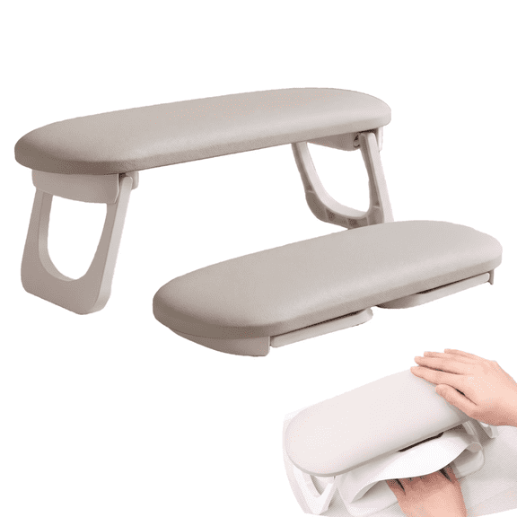 Foldable PU Leather Nail Arm Rest with Bonus Replacement Pad, Ergonomic Hand Holder for Acrylic Nails, Non-Slip Manicure Pillow for Salon Techs Home Use, Light Gray
